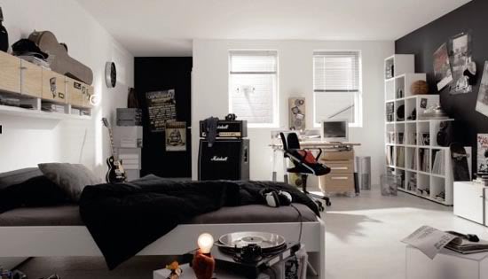 Simono miegamasis. Cool-Black-and-White-Boys-Teen-Room