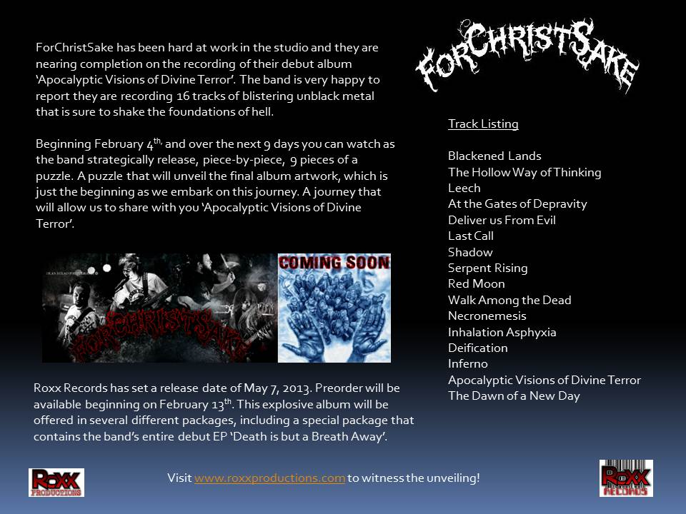 ForChristSake announce details of 'Apocalyptic Visions of Terror' FCSPR2013