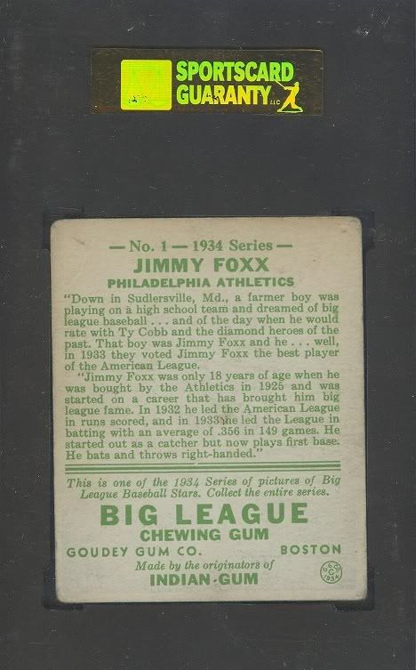 f/s: '34 goudey foxx sgc 40 Foxyb