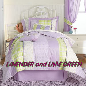 غرف نوم بنفسجية للبنات Lavender-lime-green-bedding