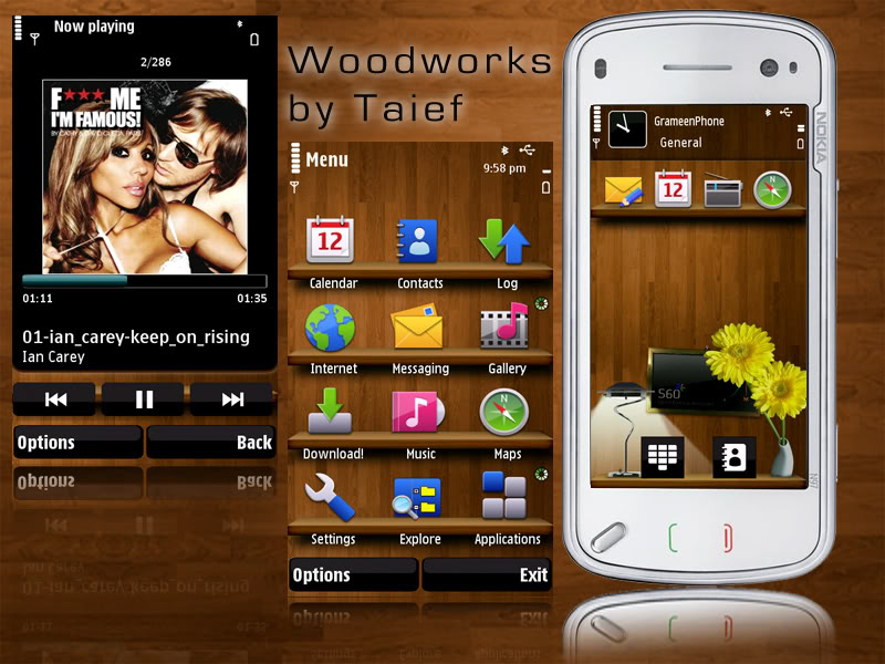 S60 5th Edition Themes for Nokia N97, Nokia 5800 Woodworks