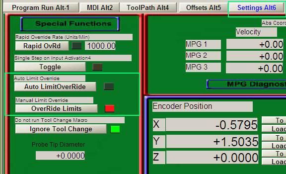 เครื่องชน Limit แล้วปุ่ม Reset กะพริบ OverrideLimits