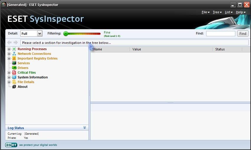 SysInspector de ESET Interfazprincipal