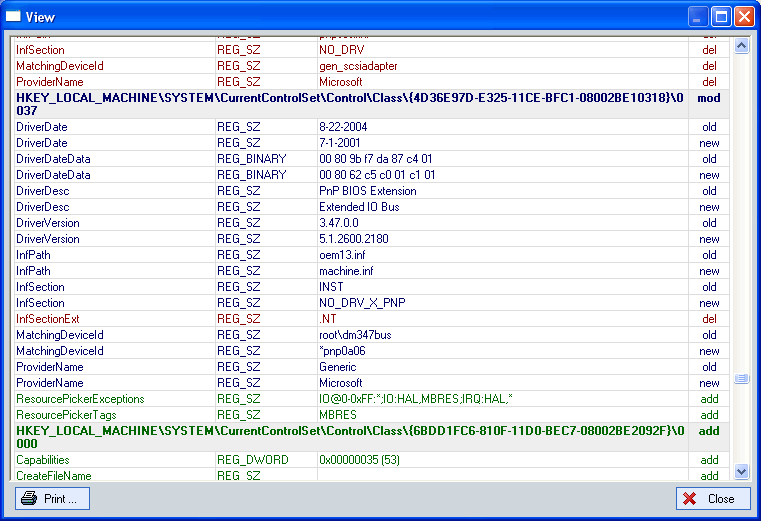 SysTracer (Analisis y modificaciones en el sistema de archivos y registro) Registry-differences-list