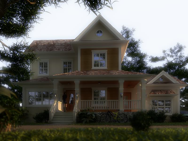 Exterior House two  storey w/wires & settings Exteriorhousefoggyeffect