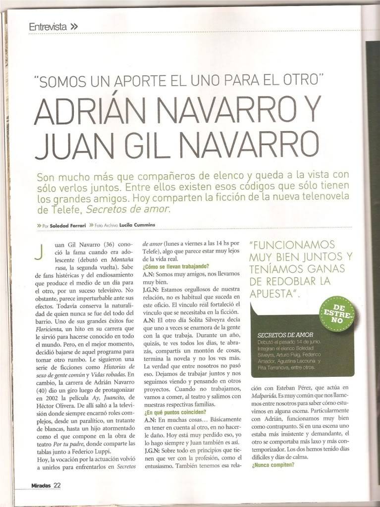 Nota a Adri y a Juan en revista "Miradas" de Julio I4n47a