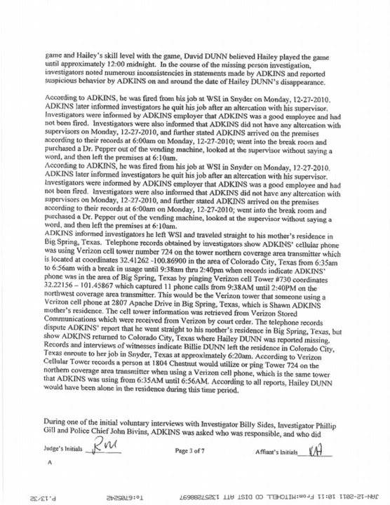 # 1 - Hailey Dunn Missing from Colorado City, TX/ Hailey's disappearance now a criminal matter/ Shawn Adkins primary suspect/ Billie Dunn: Unnamed Person Could Have Information - Page 6 13