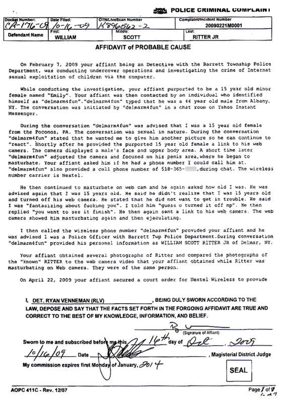 Former Chief U.N. Weapons Inspector Scott Ritter Nabbed in Teen Sex Sting/ Scott Ritter trial rescheduled for July 7 0114101ritter1