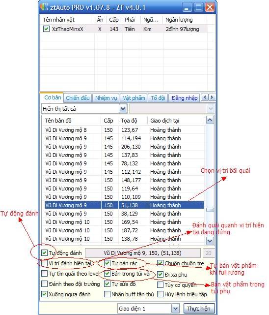 Auto PRO v1.07.8 - ZT v4.0.1 ( hót nhất 7/2012 ) Chinh Đồ 2.  Chức năng của Auto : •> Tự mua máu mana ; tự sửa đồ ; tự bán rác ; tự uống máu cho pest và bản thân •> Tự buff ; mua đồ cần thiết cho bản thân ; tự nhặt vật phẩm ; tự tổ đội [URL=http://www.med Luyencong