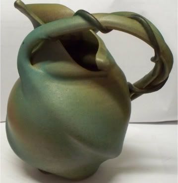Unusual organic pitcher, American, signed Elie, 46, I think.   100_7719