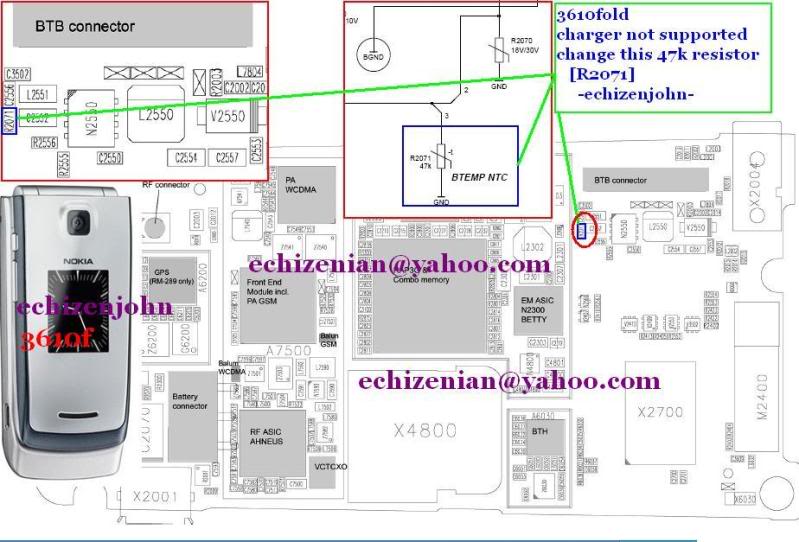 47k resistor [btemp] location in some NOKIA units:. 3610fold