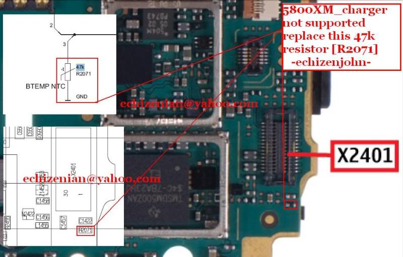 47k resistor [btemp] location in some NOKIA units:. 5800