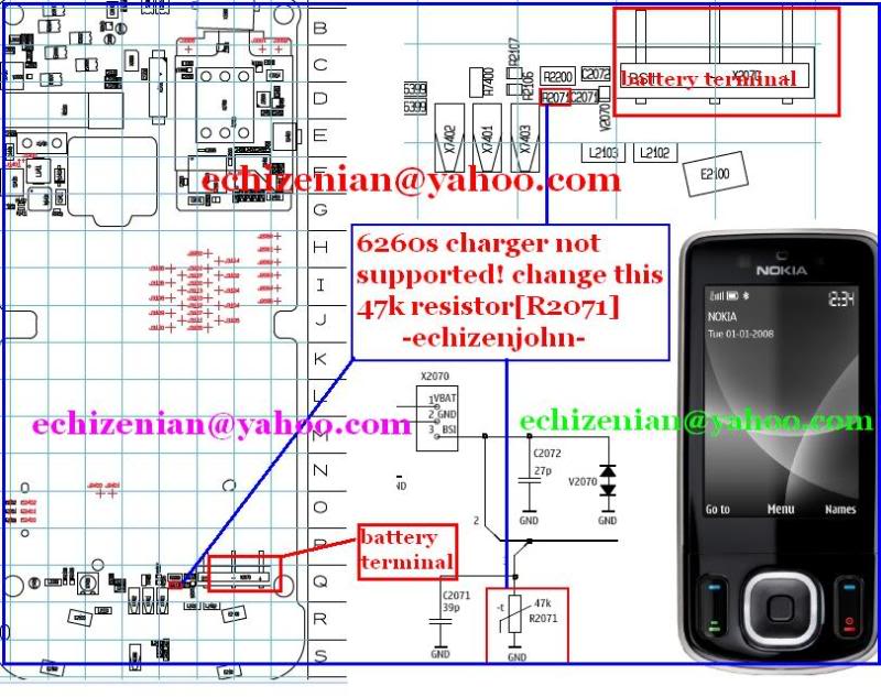 47k resistor [btemp] location in some NOKIA units:. 6260s