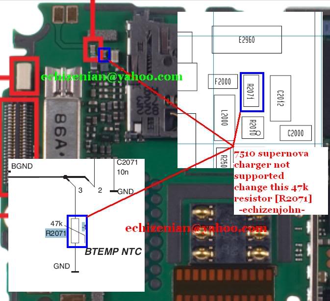 47k resistor [btemp] location in some NOKIA units:. 7510