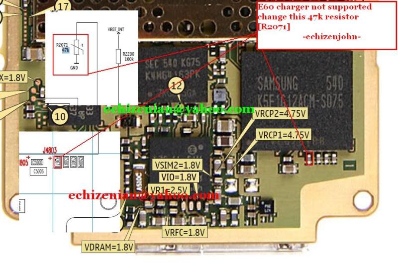 47k resistor [btemp] location in some NOKIA units:. E60