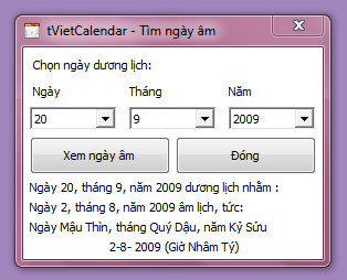 tVietCalendar - Âm/Dương lịch Việt Nam nhỏ gọn trên Desktop Tvc2