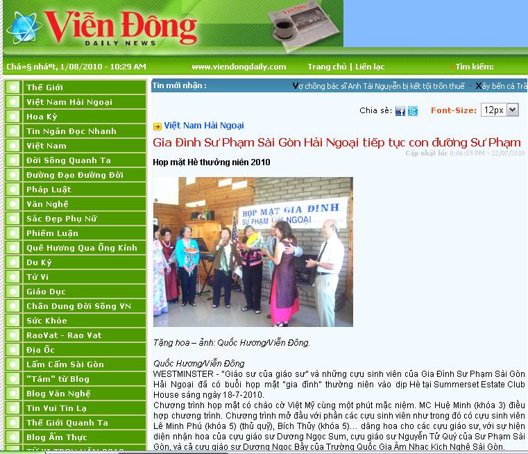 Năm 2010 Họp Mặt Gia Đình Sư Phạm Saigon Hải Ngoại TinHopMatSPSG