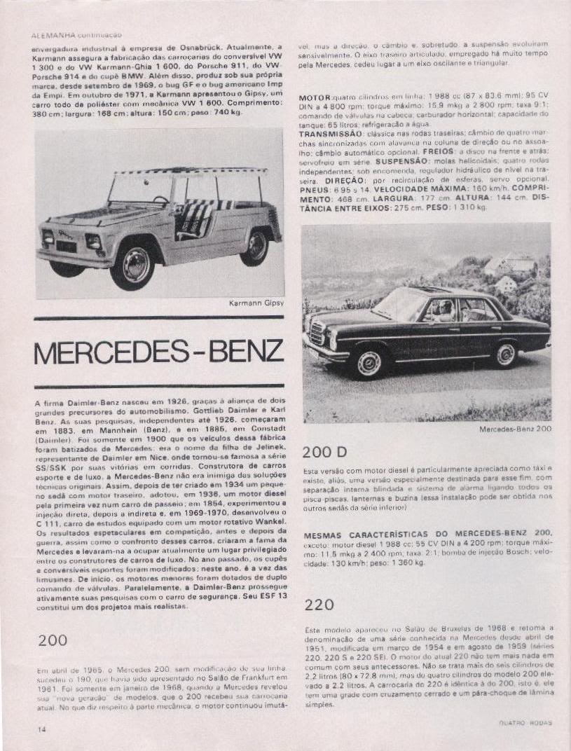 Linha de automóveis Mercedes-Benz em 1972 Elizeu1forum