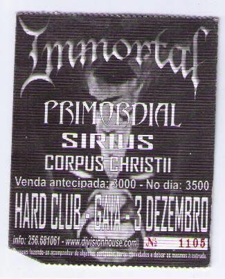 Bilhetes de concertos/set-lists Immortal