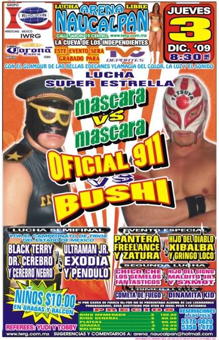 IWRG: Oficial 911 vs Bushi por las Mascaras este jueves en Naucalpan. Jueves03dediciembre