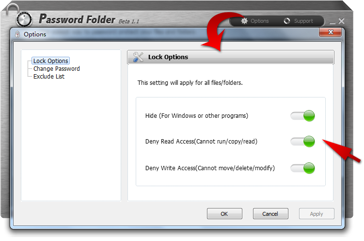 IOBit Password Folder Beta 1.1 đặt khóa bảo vệ cho thư mục "tuyệt mật" Lockoptions