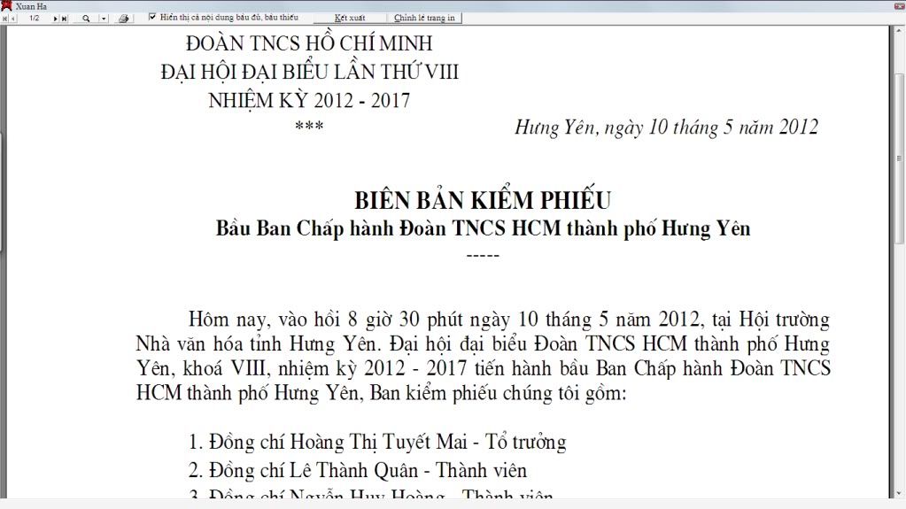 [Sản phẩm ]Chương trình kiểm phiếu Đại hội ĐOÀN TNCS HCM Ha7-1