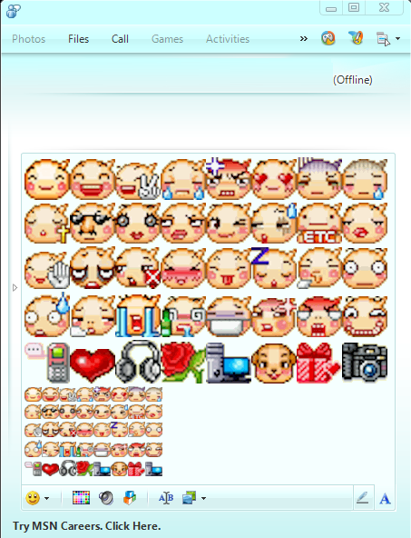 Ícones dos emoticons do Audition no MSN Testing