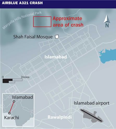 Un avion cu 152 de persoane la bord s-a prabusit in Pakistan Harta