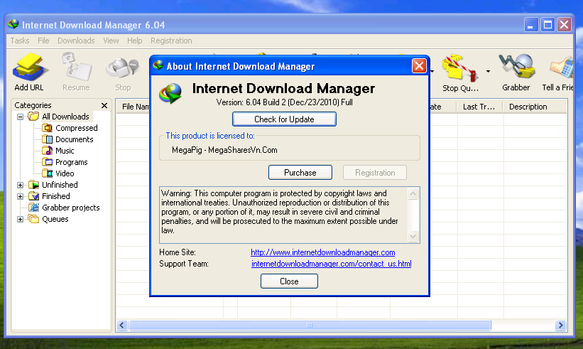 Internet Download Manager silen Idm604