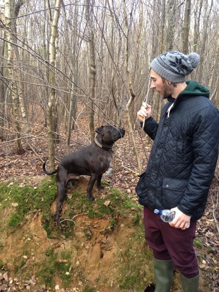 Me and Chase on our walk in the woods. 74747