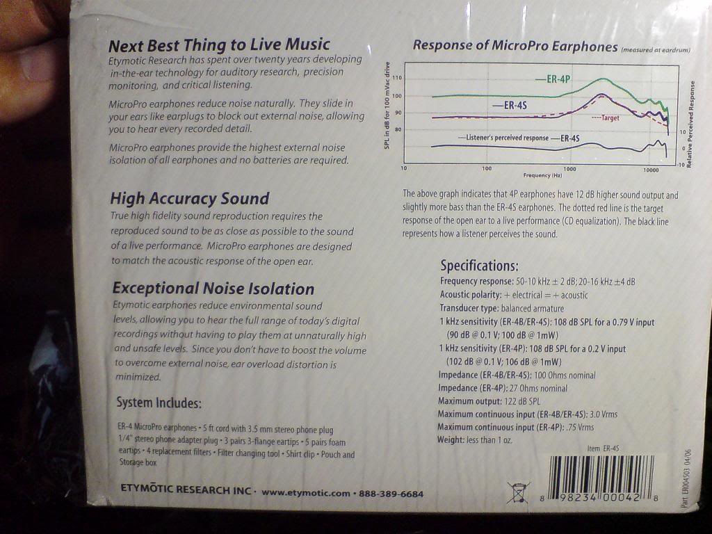 Etymotic Research ER-4S MicroPro earphones (Used) DSC01223