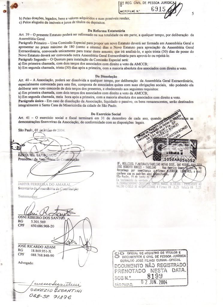 ESTATUTO DA AMCCB. SE NÃO HOUVE MODIFICAÇÃO... ESTE É O SEU ESTATUTO ORIGINAL DE 1º DE JUNHO DE 2004. Img146