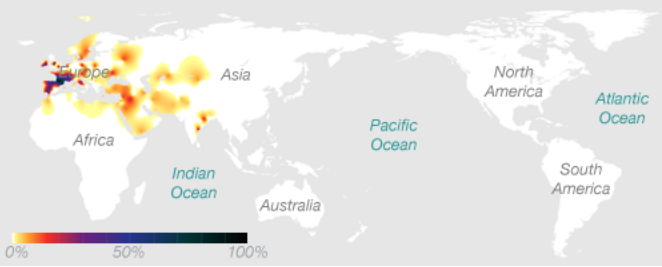 Distribuzione dei miei aplogruppi genetici Maternal-paternalhaplogroupM269