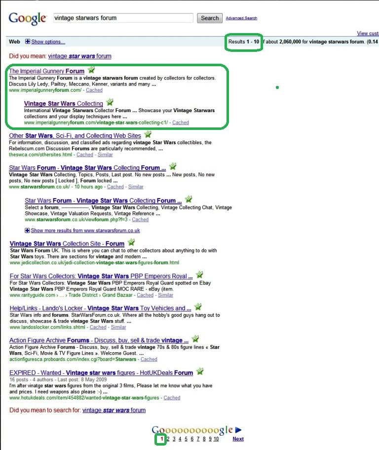 TIG is currently the Number 1 Ranked site in Google for "vintage starwars forum" GOOGLENUMBER1small