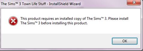 The Sims 3: Town Life Stuff error.. [Solved] Error