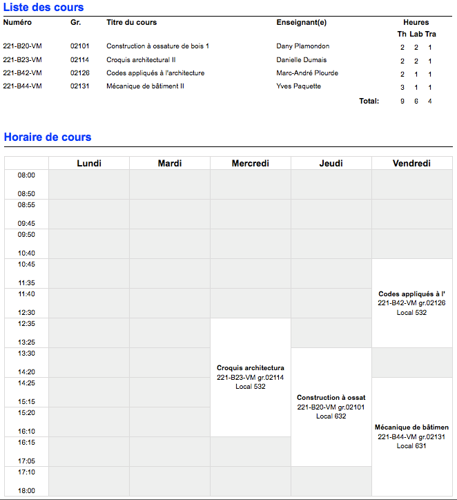 Horaire de la session Hiver 2009 HoraireRaphH09-2