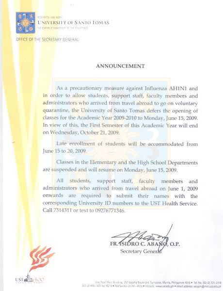 UST Opening Classes moved to June 15 1a65f979f06aa1443e3b64259379aa16