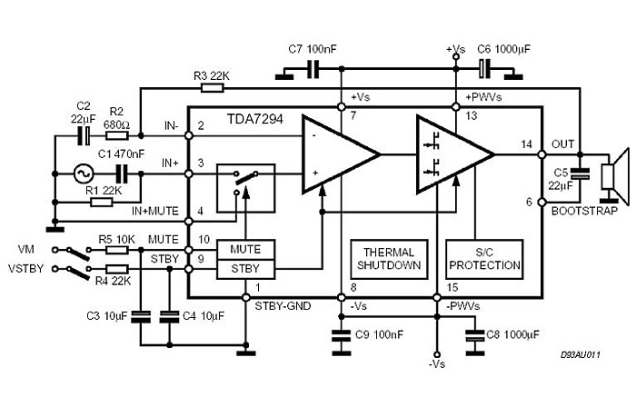 Tự làm mạch khuếch đại âm thanh dùng IC công suất 100W  PT002_schema