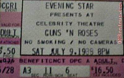 1988.07.09 - Celebrity Theatre, Phoenix, USA 880709_Stub_GunsNRoses