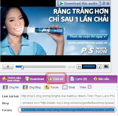 Hướng dẫn post nhạc lên diễn đàn từ nhaccuatui và mp3.zing H3