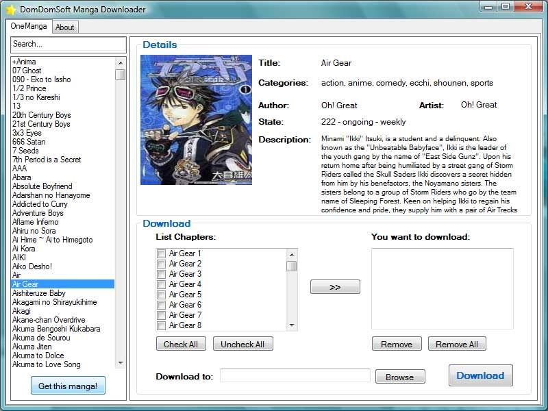 DomDomSoft Manga Downloader - Phần mềm download truyện tranh từ Onemanga.com Ss1