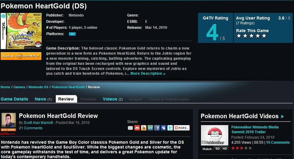 Reviews for Heart Gold and Soul Silver were positive... G4tv