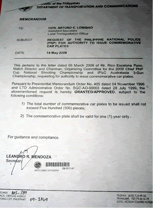 The Chief PNP CUP 200 commemorative plate TheChiefPNPCUP2009-Memorandum