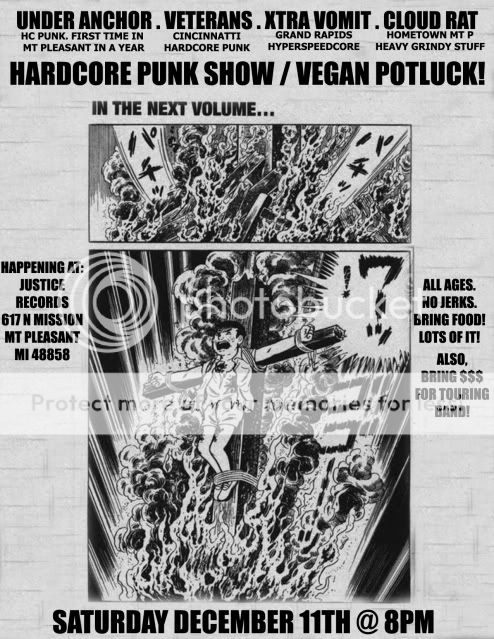 December 11th - Veterans (Cincinnatti), Under Anchor, Xtra Vomit, Cloud Rat @ Justice Records + VEGAN POTLUCK 12-11-10