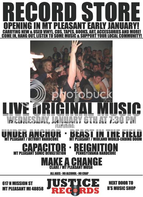 First show at Justice Records! Under Anchor, Reignition (PA), Beast In The Field, Capacitor, Make A Change FIRSTSHOWFLYER2copy