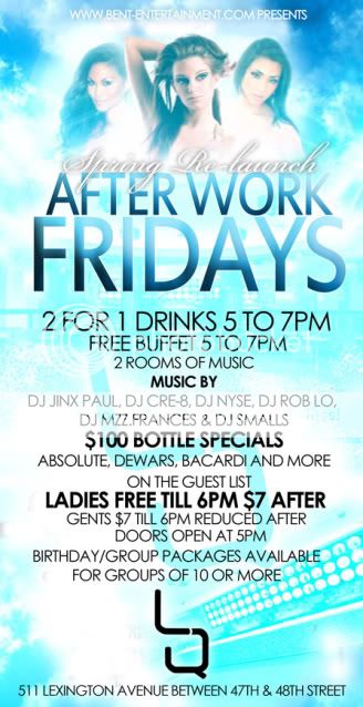 BUY 1 GET ONE FREE DRINKS FRIDAY AFTER WORK @LQ AND FREE DINNER BUFFET DOORS OPEN AT 5PM Lqgen4L