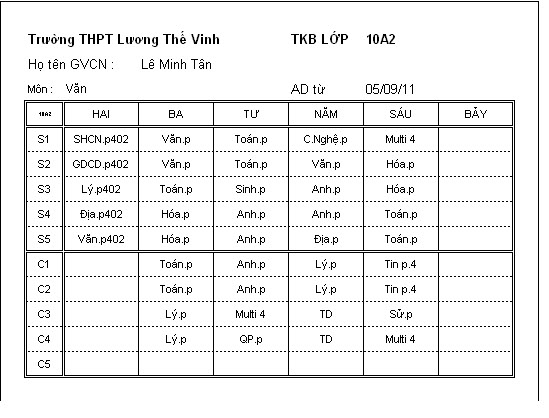 THỜI KHÓA BIỂU chính thức TKB-1