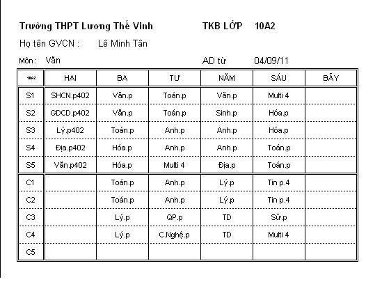 TKB ch0 A2 bắt đầu từ 2/9  TKB