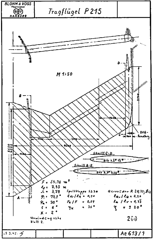 PROYECTOS INCONCLUSOS DE LA AERONÁUTICA ALEMANA DE LA S.G.M. - Página 6 Blohm_und_voss_bv_p215_dibujo_ala_2