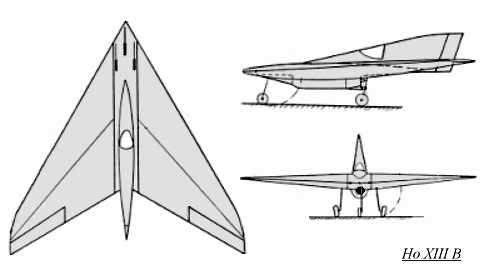 PROYECTOS INCONCLUSOS DE LA AERONÁUTICA ALEMANA DE LA S.G.M. - Página 7 Horten_ho_XIII_B_dibujo